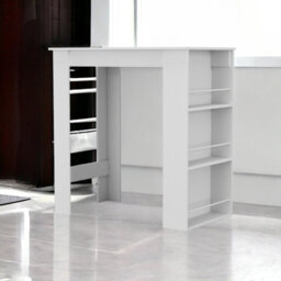 Urbn-Living Urbnliving Height 105Cm 3 Tier White Dining Bar Coffee Kitchen Island Table Open Storage Shelves Living Room - thumbnail 2