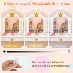 Costway Kids Vanity Set Princess Vanity Table & Chair Set W/ Lighted Mirror-White - thumbnail 6