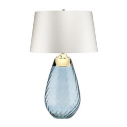 Luminosa Lighting Elstead Lena 2 Light Large Blue Table Lamp With Off-White Shade, Blue-Tinted Glass , Off-White Shade, E27 - thumbnail 4