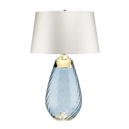 Luminosa Lighting Elstead Lena 2 Light Large Blue Table Lamp With Off-White Shade, Blue-Tinted Glass , Off-White Shade, E27 - thumbnail 2