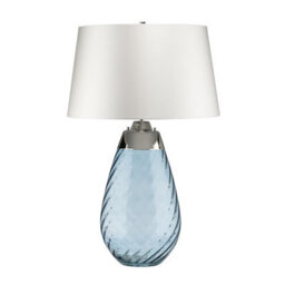 Luminosa Lighting Elstead Lena 2 Light Large Blue Table Lamp With Off-White Shade, Blue-Tinted Glass , Off-White Shade, E27 - thumbnail 3