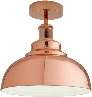 Industrial Semi Flush Mount Ceiling Lights With E27 Base Holder Metal Dome Shade Vintage Indoor Lighting 26Cm Rose Gold - image 1