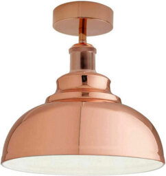 Industrial Semi Flush Mount Ceiling Lights With E27 Base Holder Metal Dome Shade Vintage Indoor Lighting 26Cm Rose Gold - thumbnail 1