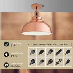 Industrial Semi Flush Mount Ceiling Lights With E27 Base Holder Metal Dome Shade Vintage Indoor Lighting 26Cm Rose Gold - thumbnail 5