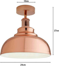 Industrial Semi Flush Mount Ceiling Lights With E27 Base Holder Metal Dome Shade Vintage Indoor Lighting 26Cm Rose Gold - thumbnail 3