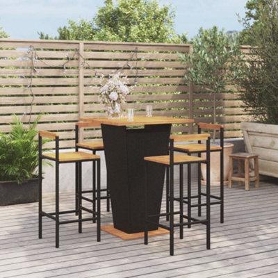 Berkfield 5 Piece Garden Bar Set Black Poly Rattan&solid Wood Acacia - image 1