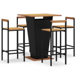 Berkfield 5 Piece Garden Bar Set Black Poly Rattan&solid Wood Acacia - thumbnail 2