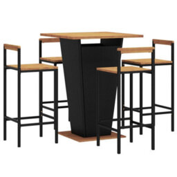 Berkfield 5 Piece Garden Bar Set Black Poly Rattan&solid Wood Acacia - thumbnail 3