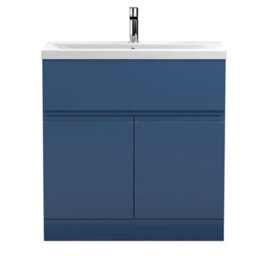 Hudson Reed Urban Satin Blue Floor Standing 2 Door 1 Drawer Vanity Unit And Basin With Silent Close, 850 X 810 X 390 - thumbnail 1