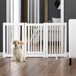 Pawhut 155Cm Expandable 3-Panel Freestanding Dog Pet Gate W/ Latched Door White - thumbnail 1