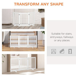 Pawhut 155Cm Expandable 3-Panel Freestanding Dog Pet Gate W/ Latched Door White - thumbnail 4