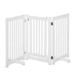 Pawhut 155Cm Expandable 3-Panel Freestanding Dog Pet Gate W/ Latched Door White - thumbnail 2