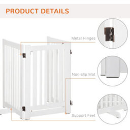 Pawhut 155Cm Expandable 3-Panel Freestanding Dog Pet Gate W/ Latched Door White - thumbnail 7