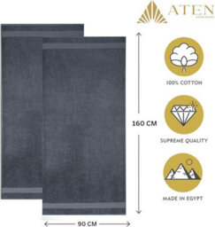 Aten Homeware Steel Grey Egyptian Cotton Bath Towels - 90X160Cm -  2 Pack - thumbnail 3