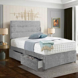 Dining Tables Divan Bed With Matching Headboard & Pocket Sprung Memory Foam Mattress, 2 Drawers (Same Side) - Double - Ice Crushed Velvet - thumbnail 4