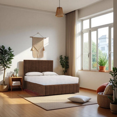 "Knight Sleep Paris Mocca Plush 4Ft6 Bed Set With Mattress, 2 Drawers Same Side & 24""headboard - Double" - image 1