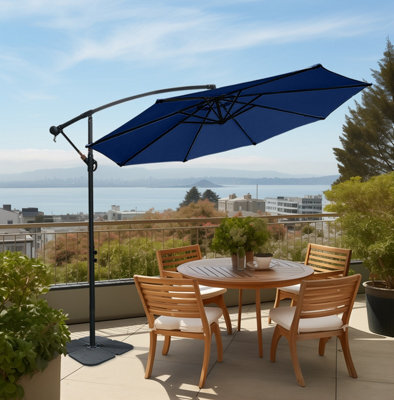 Sundaze Blue 3M Garden Banana Parasol Cantilever Umbrella Sun Shade Hanging Patio With Base Weights - image 1