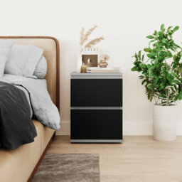 Urbn-Living Urbnliving Height 49Cm 2 Drawer Wooden Bedroom Bedside Cabinet Colour Grey Carcass And Black Drawers No Handle Nightstand - thumbnail 2