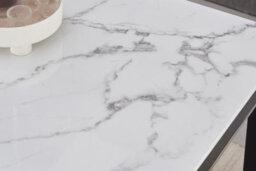 Furnizone UK Milano 4-Seater White Marble-Effect Glass And Black Metal Legs Dining Table - thumbnail 4