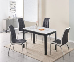 Furnizone UK Milano 4-Seater White Marble-Effect Glass And Black Metal Legs Dining Table - thumbnail 5