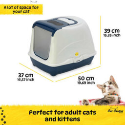 Cat Centre.Direct Cat Centre Dark Blue Cat Flip Litter Tray 4 Colours Box Hooded Pan Toilet Loo Carbon Filter Scoop - thumbnail 3