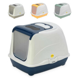 Cat Centre.Direct Cat Centre Dark Blue Cat Flip Litter Tray 4 Colours Box Hooded Pan Toilet Loo Carbon Filter Scoop