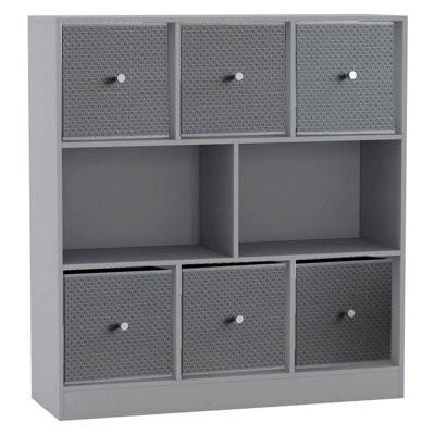 Urbn-Living Grey, Light Grey - Asymmetrical 8 Cube Bookcase Unit W/ 6 Drawer Inserts - image 1