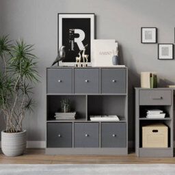 Urbn-Living Grey, Light Grey - Asymmetrical 8 Cube Bookcase Unit W/ 6 Drawer Inserts - thumbnail 3