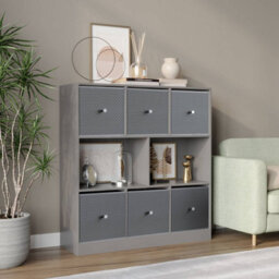 Urbn-Living Grey, Light Grey - Asymmetrical 8 Cube Bookcase Unit W/ 6 Drawer Inserts - thumbnail 2