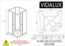 Vidalux Pure E Square 800 X 800 White Electric Shower Cabin-Triton Standard 9.5Kw - thumbnail 7