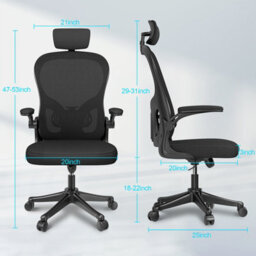 Onemill Office Desk Chair With Flip-Up Armrest, Adjustable Headrest And Lumbar Support Or Home And Office-Black - thumbnail 4