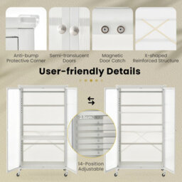 Costway Rolling Storage Wardrobe Cabinet Mobile Wardrobe Armoire Closet W/ Hanging Rod - thumbnail 4