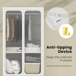 Costway Rolling Storage Wardrobe Cabinet Mobile Wardrobe Armoire Closet W/ Hanging Rod - thumbnail 6