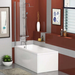 Royal Bathrooms Cesar 1700 X 700mm Acrylic Square Edged Single Ended White Straight Bath With Chrome Wall Profile Screen & Front Panel - thumbnail 3