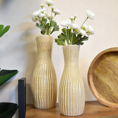 Madison & Mayfair Elegant & Stylish Cream Bottle Ridged Vase