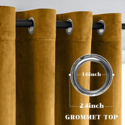 Moonlight Bedding Velvet Ring Top Curtains- Fully Lined Dim Out Blackout Pair, Ultra Soft Thermal Curtains (Ochre, 66 X 72 Inch) - thumbnail 4