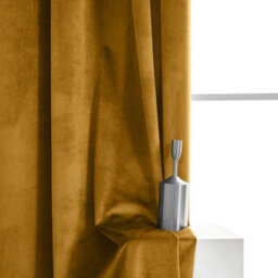 Moonlight Bedding Velvet Ring Top Curtains- Fully Lined Dim Out Blackout Pair, Ultra Soft Thermal Curtains (Ochre, 66 X 72 Inch) - thumbnail 6