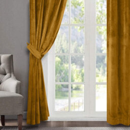 Moonlight Bedding Velvet Ring Top Curtains- Fully Lined Dim Out Blackout Pair, Ultra Soft Thermal Curtains (Ochre, 66 X 72 Inch) - thumbnail 8