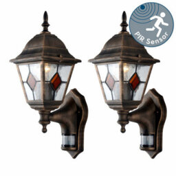 First Choice Lighting Set Of 2 Morecambe - Black Brushed Gold Pir Sensor Outdoor Wall Lights - thumbnail 1