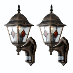 First Choice Lighting Set Of 2 Morecambe - Black Brushed Gold Pir Sensor Outdoor Wall Lights - thumbnail 2