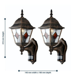 First Choice Lighting Set Of 2 Morecambe - Black Brushed Gold Pir Sensor Outdoor Wall Lights - thumbnail 7
