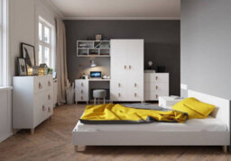 Arte Modern White Matt Single Bed H950mm W930mm D2050mm - Sleek Design With Wooden Legs - thumbnail 2