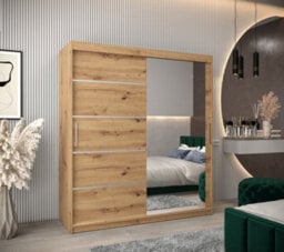 Arte Verona 02 Contemporary 2 Mirrored Sliding Door Wardrobe 9 Shelves 2 Rails Oak Artisan Effect (H)2000mm (W)1800mm (D)620mm - thumbnail 2
