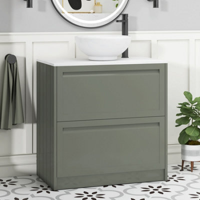 Royal Bathrooms Royal Bathroom Elmore 800mm Matt Green Freestanding Countertop Bathroom Vanity Unit 2 Drawer With Breeze Basin - image 1