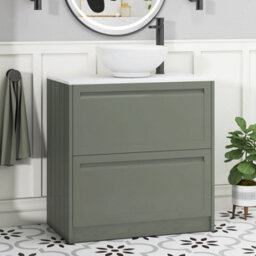 Royal Bathrooms Royal Bathroom Elmore 800mm Matt Green Freestanding Countertop Bathroom Vanity Unit 2 Drawer With Breeze Basin - thumbnail 1