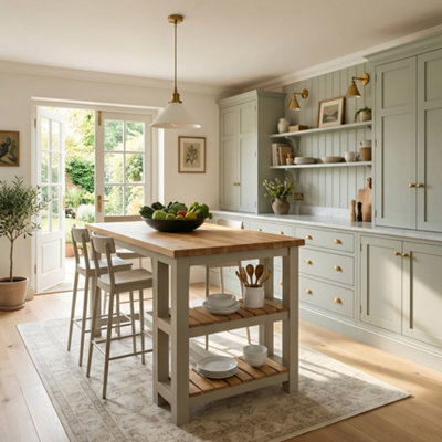 L100Xw72Cm Huxley Solid Oak Top Kitchen Island / Breakfast Bar / Grey Painted - image 1