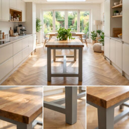 L100Xw72Cm Huxley Solid Oak Top Kitchen Island / Breakfast Bar / Grey Painted - thumbnail 6