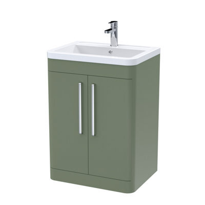 Balterley Aldershawe Contemporary Floor Standing 2 Door Bathroom Vanity Unit & Ceramic Basin, Satin Green, 610mm - image 1
