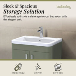 Balterley Aldershawe Contemporary Floor Standing 2 Door Bathroom Vanity Unit & Ceramic Basin, Satin Green, 610mm - thumbnail 3