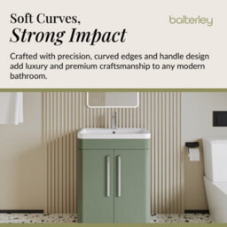 Balterley Aldershawe Contemporary Floor Standing 2 Door Bathroom Vanity Unit & Ceramic Basin, Satin Green, 610mm - thumbnail 6